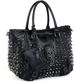img 4 attached to UTO Washed Leather Studded Shoulder Women's Handbags & Wallets