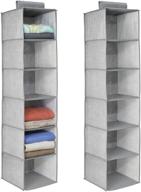 👚 mdesign hanging closet organizer with 6 shelves - soft fabric, long, for clothes, leggings, lingerie, t shirts - textured print, solid trim - 2 pack - gray logo