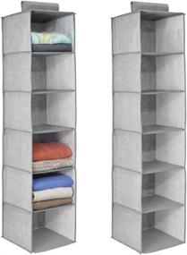 img 4 attached to 👚 mDesign Hanging Closet Organizer with 6 Shelves - Soft Fabric, Long, for Clothes, Leggings, Lingerie, T Shirts - Textured Print, Solid Trim - 2 Pack - Gray