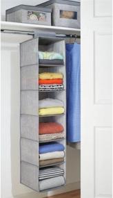 img 2 attached to 👚 mDesign Hanging Closet Organizer with 6 Shelves - Soft Fabric, Long, for Clothes, Leggings, Lingerie, T Shirts - Textured Print, Solid Trim - 2 Pack - Gray