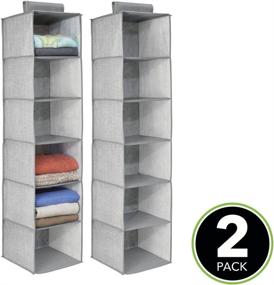 img 3 attached to 👚 mDesign Hanging Closet Organizer with 6 Shelves - Soft Fabric, Long, for Clothes, Leggings, Lingerie, T Shirts - Textured Print, Solid Trim - 2 Pack - Gray