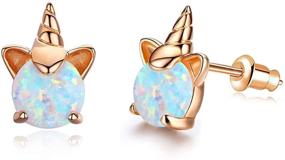 img 4 attached to 🌟 Stunning CiNily Opal Stud Earrings,14K Rose Gold Plated Animal Stud Earrings - Hypoallergenic, Cute Jewelry Gifts for Women and Girls