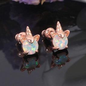 img 3 attached to 🌟 Stunning CiNily Opal Stud Earrings,14K Rose Gold Plated Animal Stud Earrings - Hypoallergenic, Cute Jewelry Gifts for Women and Girls