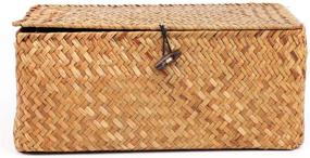 img 4 attached to 🧺 Versatile Brown Rectangular Seagrass Rattan Storage Basket - 11.5'' x 7.5'' x 5'' - Handwoven Makeup Organizer with Lid for Decoration, Picnic, Groceries, and Toy Storage
