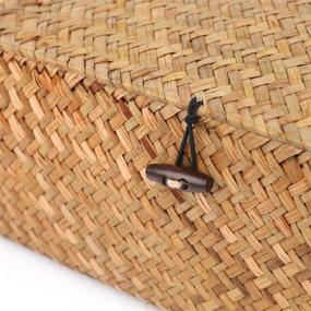 img 2 attached to 🧺 Versatile Brown Rectangular Seagrass Rattan Storage Basket - 11.5'' x 7.5'' x 5'' - Handwoven Makeup Organizer with Lid for Decoration, Picnic, Groceries, and Toy Storage