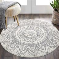 hebe 4 ft round area rug: soft chic bohemian mandala design, non slip mat for living room sofa bedroom nursery decor - grey logo