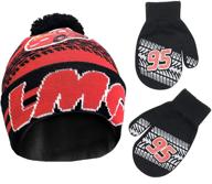 disney winter hat & gloves set: lightning mcqueen baby beanie for kids ages 2-4 logo