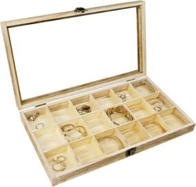 img 1 attached to 🎀 Stylish MOOCA Oak Wood Jewelry Storage Case with Glass Lid - 18 Compartments Tray Included