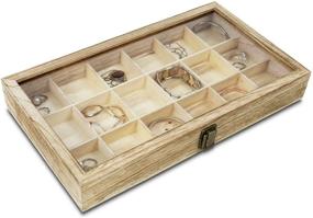 img 4 attached to 🎀 Stylish MOOCA Oak Wood Jewelry Storage Case with Glass Lid - 18 Compartments Tray Included