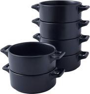 bruntmor modern matte ceramic round ramekins set of 6 with handles - ideal for baking pies, pudding, creme brulee, matte black finish! logo