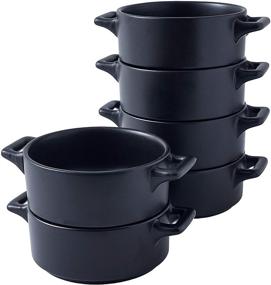 img 4 attached to Bruntmor Modern Matte Ceramic Round Ramekins Set Of 6 with Handles - Ideal for Baking Pies, Pudding, Creme Brulee, Matte Black Finish!