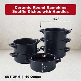 img 1 attached to Bruntmor Modern Matte Ceramic Round Ramekins Set Of 6 with Handles - Ideal for Baking Pies, Pudding, Creme Brulee, Matte Black Finish!