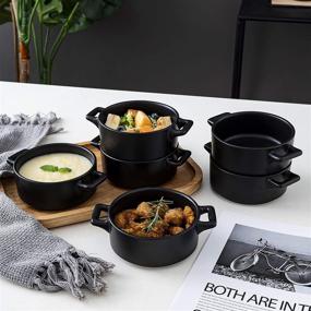 img 2 attached to Bruntmor Modern Matte Ceramic Round Ramekins Set Of 6 with Handles - Ideal for Baking Pies, Pudding, Creme Brulee, Matte Black Finish!