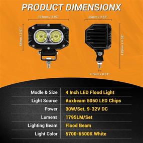 img 3 attached to 🔦 Auxbeam 4 Inch LED Pod: Powerful Square Offroad Flood Beam Lights for Jeep Wrangler, Truck, SUV, ATV, UTV - 2 Pcs