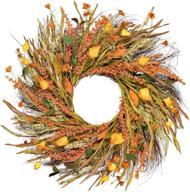 🌾 fall harvest gold wheat ears wreath - perfect for front door, wall, wedding & thanksgiving home decor логотип