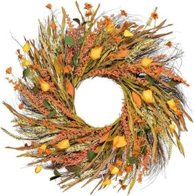 img 4 attached to 🌾 Fall Harvest Gold Wheat Ears Wreath - Perfect for Front Door, Wall, Wedding & Thanksgiving Home Decor