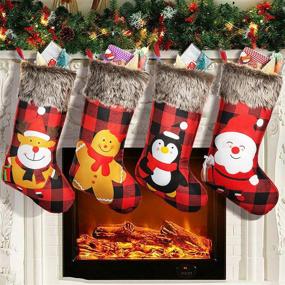 img 4 attached to 🎄 Farmhouse Buffalo Plaid Christmas Stockings – 4 Pack, 18 inches Large for Kids, Xmas Holiday, Fireplace, Christmas Tree