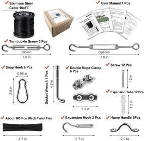 img 1 attached to 🔧 Hanging Kit for String Lights - Includes 164 FT Nylon-Coated Stainless Steel Wire Rope Cable, Turnbuckle, Hooks, and Comprehensive User Manual for Easy Installation of Globe String Lights; Sufficient Accessories for Outdoor Light Guide Wire Setup