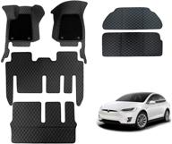 🚗 thinsgo tesla model x 7 seater floor mats: all-weather pu leather cargo liners for front and rear trunks logo