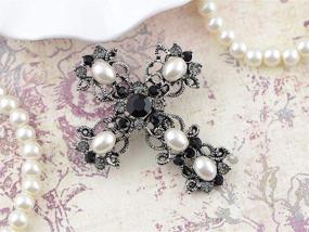 img 3 attached to 🔫 Alilang Antique Gunmetal Tone Faux Pearls & Black Rhinestones Holy Cross Brooch Pin Pendant - Elegant Pastel Design