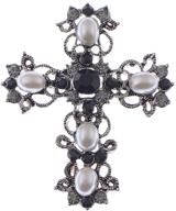 🔫 alilang antique gunmetal tone faux pearls & black rhinestones holy cross brooch pin pendant - elegant pastel design logo