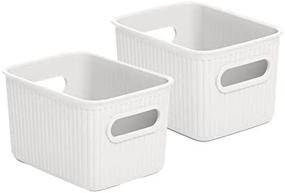 img 3 attached to 📦 Superio Ribbed Plastic Storage Basket Organizer - Pack of 2, Stackable Closet Storage Bin for Shelf, Desk, Pantry - Ideal for Storing Toys, Clothes, Cosmetics, Stationary (White, 1.5L)