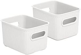 img 2 attached to 📦 Superio Ribbed Plastic Storage Basket Organizer - Pack of 2, Stackable Closet Storage Bin for Shelf, Desk, Pantry - Ideal for Storing Toys, Clothes, Cosmetics, Stationary (White, 1.5L)