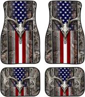 eleqin patriotic american flag with wood deer skull car floor mats foot pad 4pc set front &amp logo