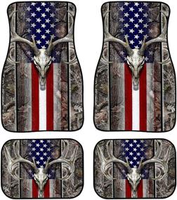 img 2 attached to ELEQIN Patriotic American Flag With Wood Deer Skull Car Floor Mats Foot Pad 4Pc Set Front &Amp