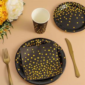 img 3 attached to 🎉 150PCS Black and Gold Party Supplies: Golden Dot Paper Dinnerware Set for Graduation, Birthday, Cocktail Party - Serves 25