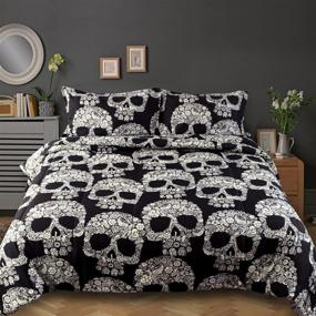 img 4 attached to 💀 ZHH Skull Comforter Queen Size: Ultra-Soft Sugar Skeleton Duvet Set - All Season Down Comforter with 2 Pillowcases - Black