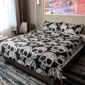 img 3 attached to 💀 ZHH Skull Comforter Queen Size: Ultra-Soft Sugar Skeleton Duvet Set - All Season Down Comforter with 2 Pillowcases - Black