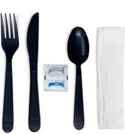 🍽️ faithful supply 250 plastic cutlery packets - heavy duty disposable utensils with napkin and salt pepper sets - individually wrapped black plastic silverware - convenient bulk to-go kits (black 250) logo