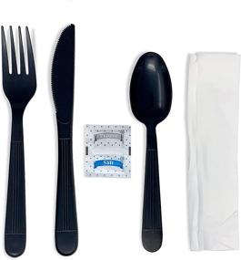 img 3 attached to 🍽️ Faithful Supply 250 Plastic Cutlery Packets - Heavy Duty Disposable Utensils with Napkin and Salt Pepper Sets - Individually Wrapped Black Plastic Silverware - Convenient Bulk To-Go Kits (Black 250)