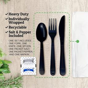 img 2 attached to 🍽️ Faithful Supply 250 Plastic Cutlery Packets - Heavy Duty Disposable Utensils with Napkin and Salt Pepper Sets - Individually Wrapped Black Plastic Silverware - Convenient Bulk To-Go Kits (Black 250)