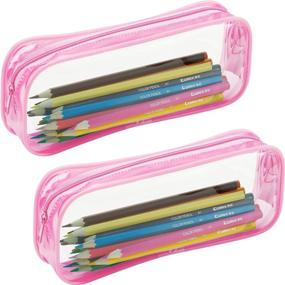 img 2 attached to 🖊️ Tatuo 4-Pack Clear PVC Zipper Pen Pencil Case Set, Large Capacity Pencil Bag Makeup Pouch in Pink - Ideal for Organizing School Supplies and Cosmetics