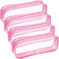 🖊️ tatuo 4-pack clear pvc zipper pen pencil case set, large capacity pencil bag makeup pouch in pink - ideal for organizing school supplies and cosmetics logo