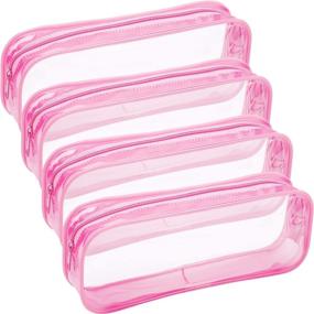 img 4 attached to 🖊️ Tatuo 4-Pack Clear PVC Zipper Pen Pencil Case Set, Large Capacity Pencil Bag Makeup Pouch in Pink - Ideal for Organizing School Supplies and Cosmetics