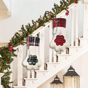 img 1 attached to 🧦 Habibee Christmas Stockings Set - 18 Inches Large Size, Buffalo Plaid Plush Dog Stockings for Room Decor, Cat & Dog Paw Design Christmas Decoration - Pack of 2