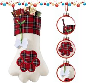 img 2 attached to 🧦 Habibee Christmas Stockings Set - 18 Inches Large Size, Buffalo Plaid Plush Dog Stockings for Room Decor, Cat & Dog Paw Design Christmas Decoration - Pack of 2