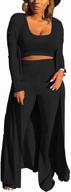 👗 stylish and versatile 3 piece women's ottoman rib outfit: open front cardigan, crop tank tops, and palazzo pant jumpsuit logo