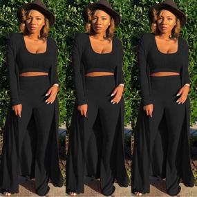 img 2 attached to 👗 Stylish and Versatile 3 Piece Women's Ottoman Rib Outfit: Open Front Cardigan, Crop Tank Tops, and Palazzo Pant Jumpsuit