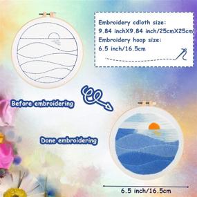 img 3 attached to 🌼 Beginner's Embroidery Kit - Set of 4, Includes Stamped Embroidery Cloth with Flower Sunset and Plant Patterns, Embroidery Hoop, Sewing Needle, Colorful Embroidery Floss, and Detailed Instructions for DIY Sewing Enthusiasts