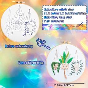 img 2 attached to 🌼 Beginner's Embroidery Kit - Set of 4, Includes Stamped Embroidery Cloth with Flower Sunset and Plant Patterns, Embroidery Hoop, Sewing Needle, Colorful Embroidery Floss, and Detailed Instructions for DIY Sewing Enthusiasts