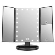 💄 weily tri-fold led lighted makeup mirror - 21 lights, 3x/2x/1x magnification, touchscreen, dual power, 180° rotation - portable travel mirror (black) logo