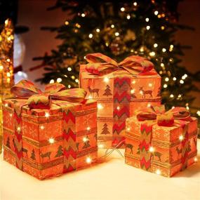 img 3 attached to 🎁 Lighted Gift Boxed Christmas Decorations - Set of 3 Present Ornament Boxes with Pre-lit Fairy Lights, Battery Operated Light Up Gift Box for Indoor Outdoor Xmas Tree Party Holiday Decor by Gresonic