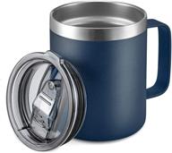 12oz stainless steel insulated coffee mug with handle - double wall vacuum travel tumbler cup in navy логотип