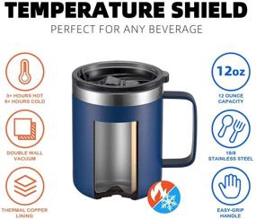 img 1 attached to 12oz Stainless Steel Insulated Coffee Mug with Handle - Double Wall Vacuum Travel Tumbler Cup in Navy