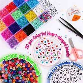 img 3 attached to 🎨 FunzBo Beads Jewelry Making Kit: Pony Seed & Alphabet Letter Beads for Bracelets - Craft & Art Glass Set for DIY Arts and Crafts – Perfect Gift for Girls, Women, and Kids Ages 6-10