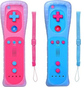 img 1 attached to 🎮 Wii Remote Controller 2 Pack - Pink & Blue - Compatible with Nintendo Wii - Includes Wrist Strap and Case